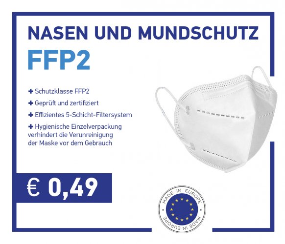 FFP2 Schutzmasken  Made in EU.  0,49€  Stück.  Auf  Lager Wien
