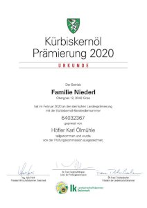100% reines Steirisches Kürbiskernöl g.g.A. 500 ml