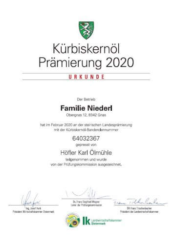 100% reines Steirisches Kürbiskernöl 1000 ml