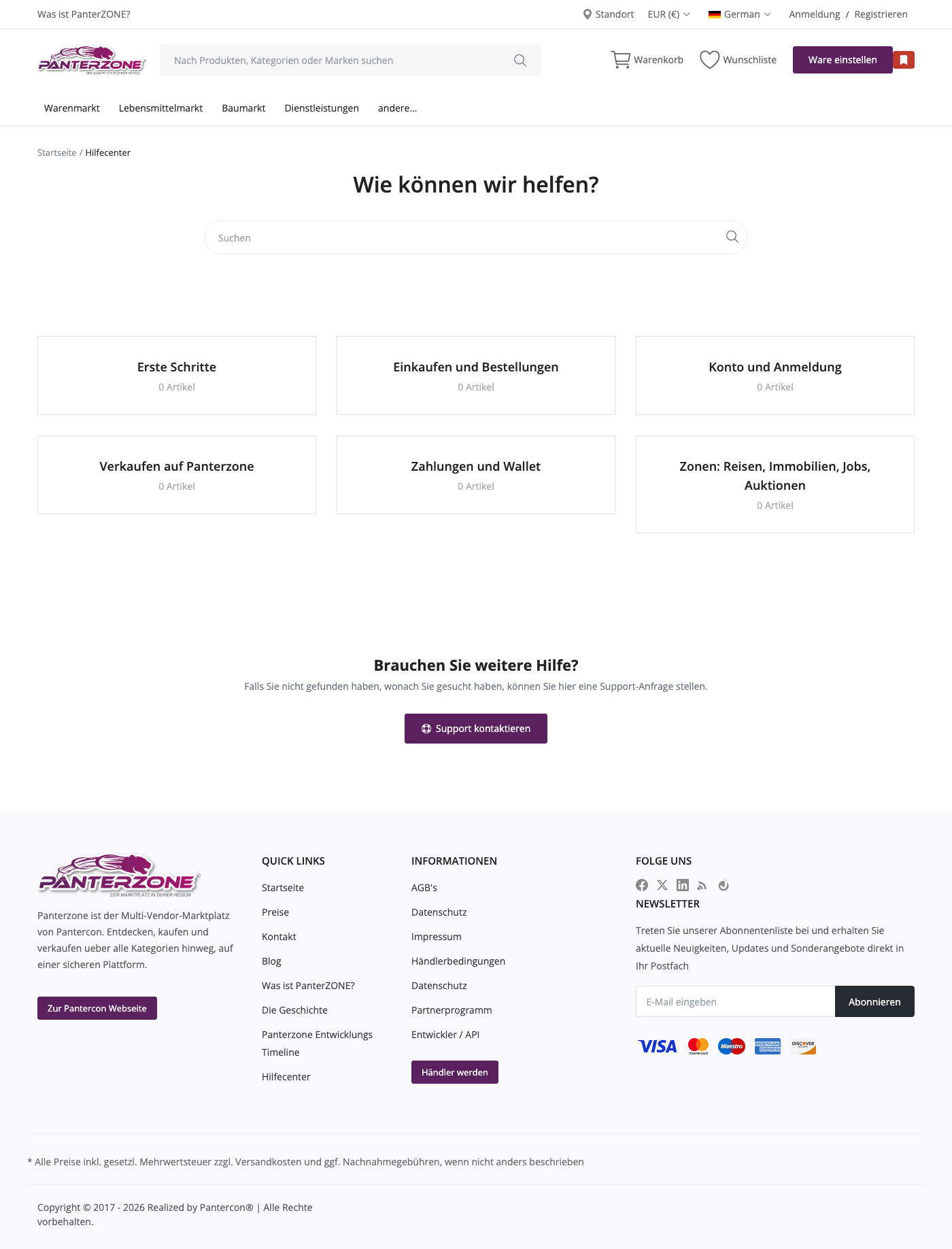 Help-Center mit Suchfeld